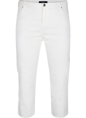7/8 jeans med rå kanter og høj talje, White, Packshot image number 0