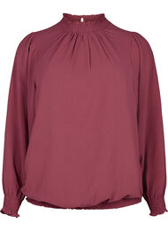 Ensfarvet smockbluse med lange ærmer, Dry Rose