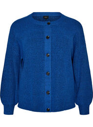 Ribstrikket cardigan med knapper, Bl&aring;