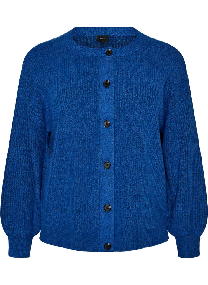 Ribstrikket cardigan med knapper, Bl&aring;, Packshot image number 0