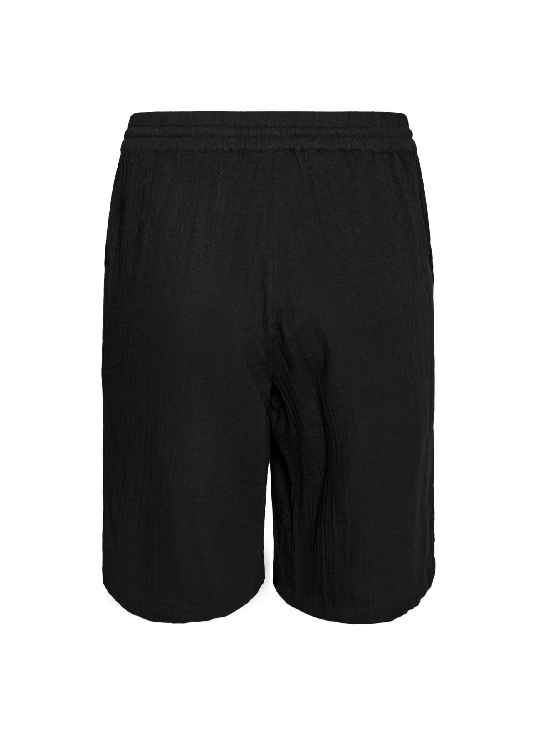 ZizziL&oslash;se shorts i bomuldsmusselin med h&oslash;j talje, Sort, Packshot image number 1