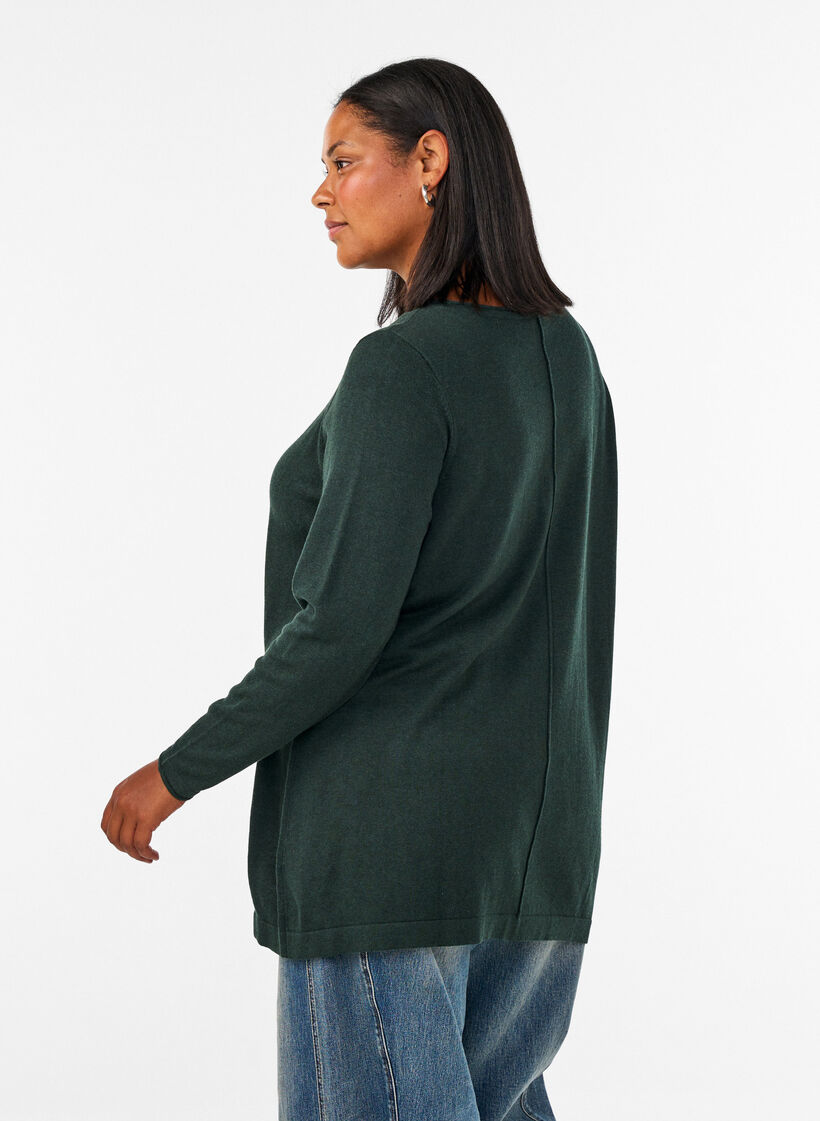 Strikbluse i bomulds-viskosemix, Gr&oslash;n, Model image number 2