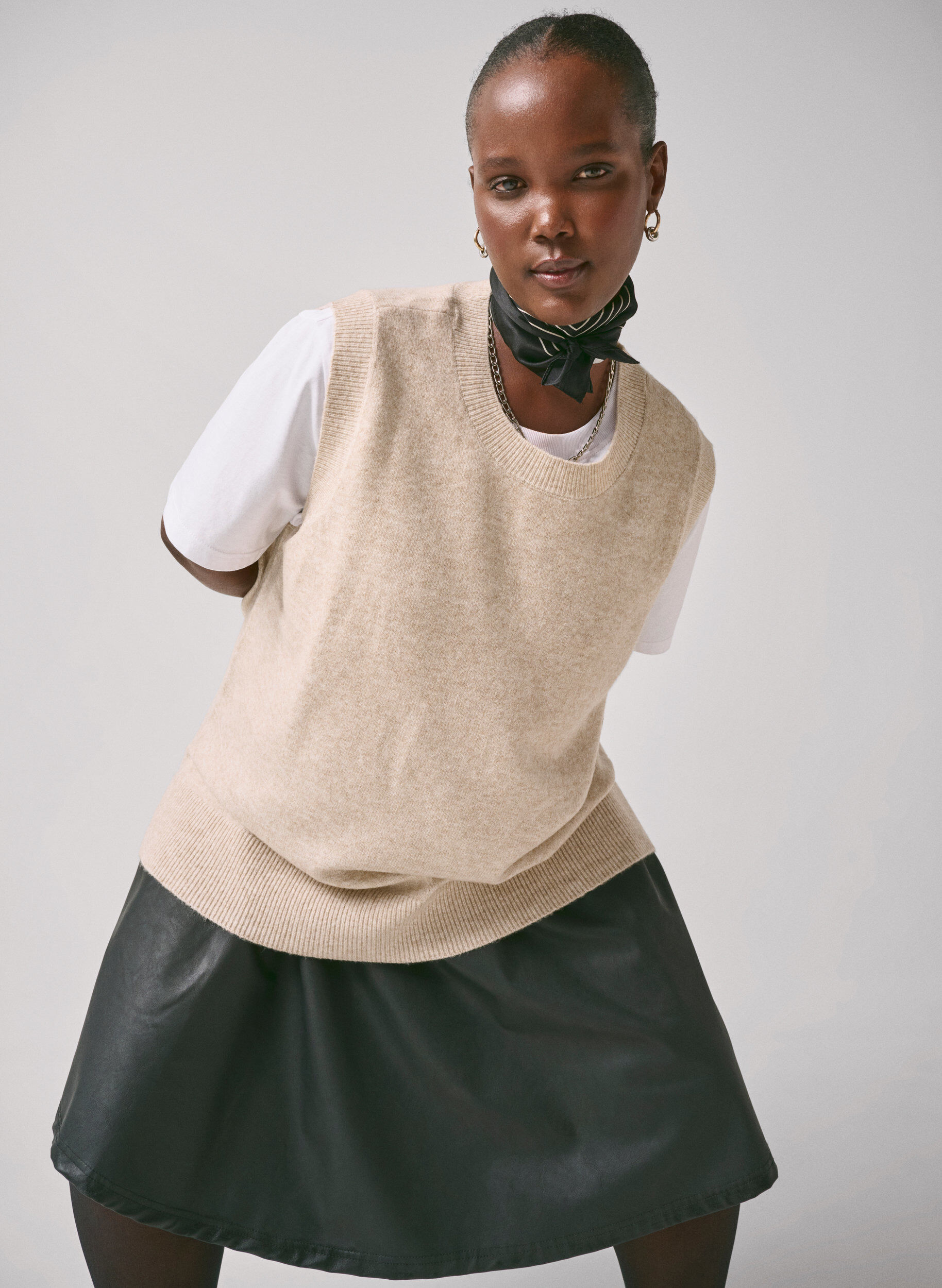 Zizzi Strikvest med ribkant, Pumice Stone Mel., Image image number 0