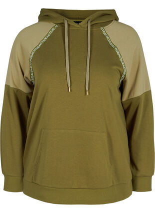 Sweatshirt med hætte og lomme, Olive Drab, Packshot image number 0