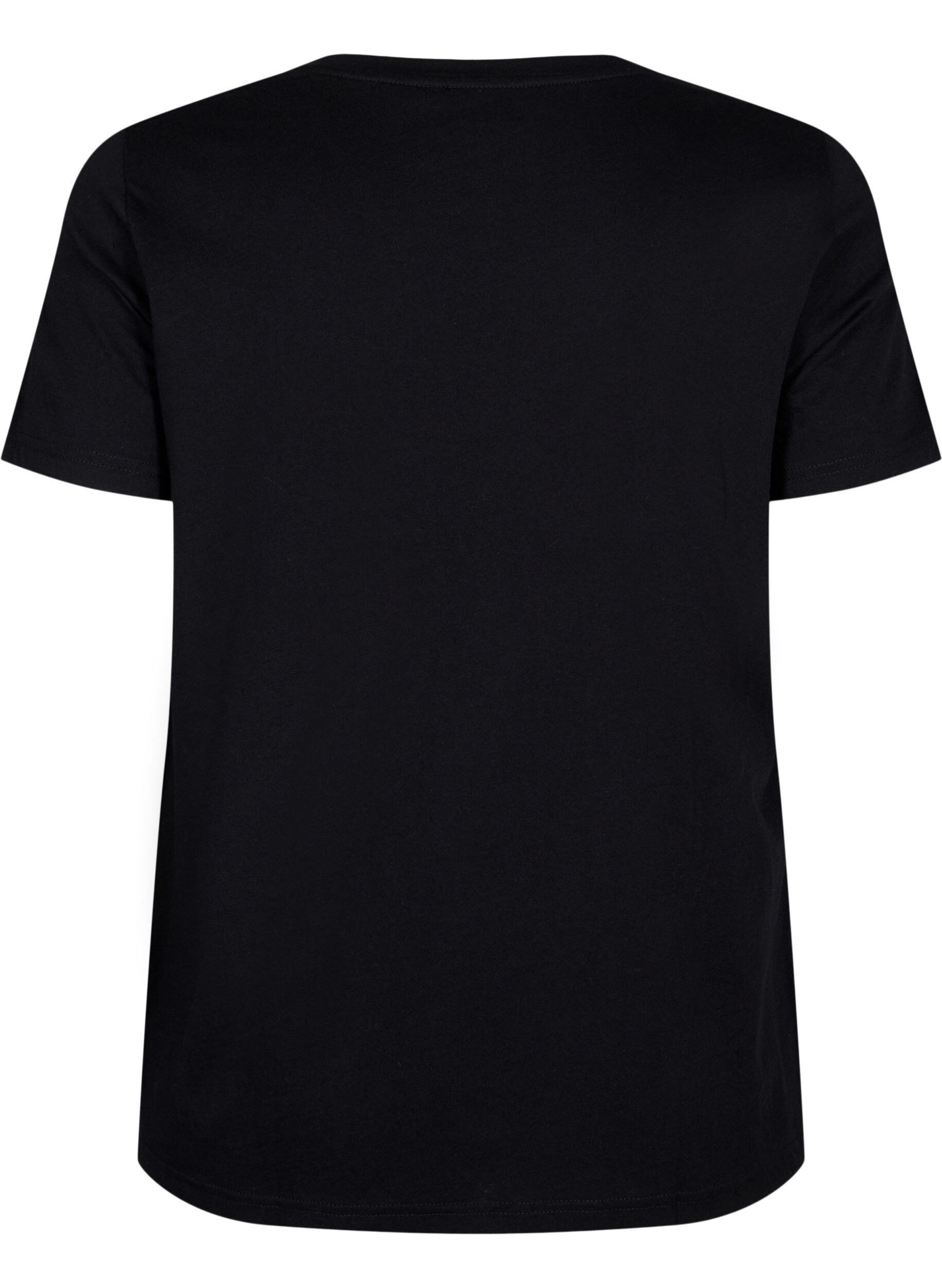 Zizzi Bomulds t-shirt med tekst, Black W. Pasadena, Packshot image number 1