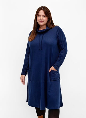 Jerseykjole med høj hals og lommer, Dress Blues Mel., Model image number 0