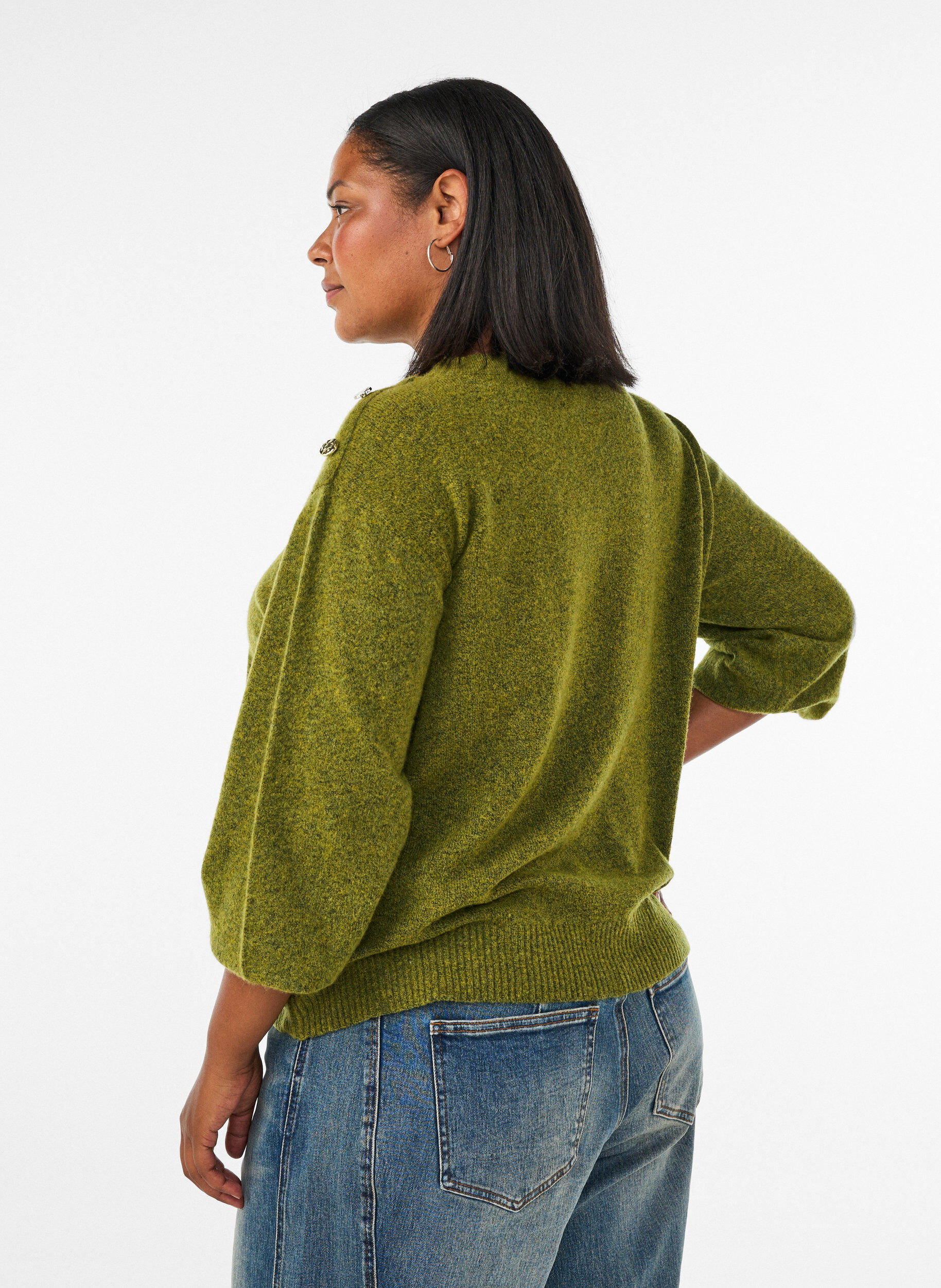 ZizziStrikbluse med knapdetalje, Gr&oslash;n, Model image number 2