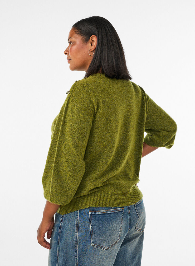Strikbluse med knapdetalje, Gr&oslash;n, Model image number 2