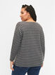 Bluse med rund hals og stribet mønster, Black Stripe, Model image number 1