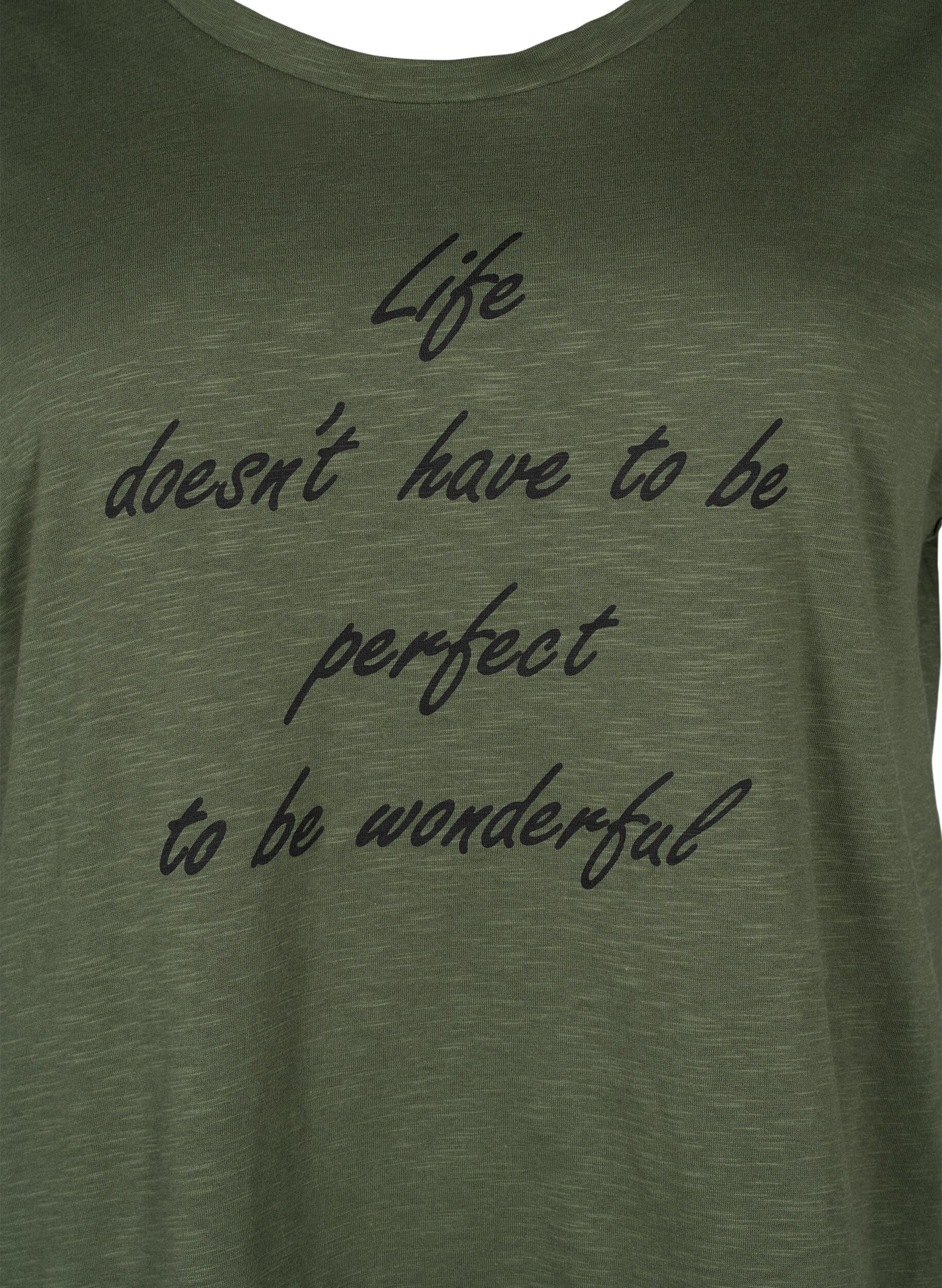 Zizzi T-shirt i &oslash;kologisk bomuld med tryk, Thyme w. Black Print, Packshot image number 2