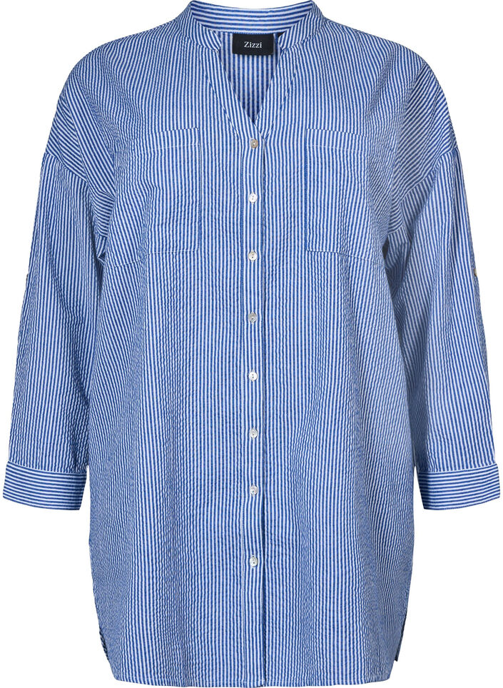 Stribet bomuldsskjorte med 3/4 ærmer, Surf the web Stripe, Packshot image number 0