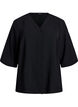 Skjortebluse med V-udsk&aelig;ring og 3/4-&aelig;rmer, Sort, Packshot image number 0
