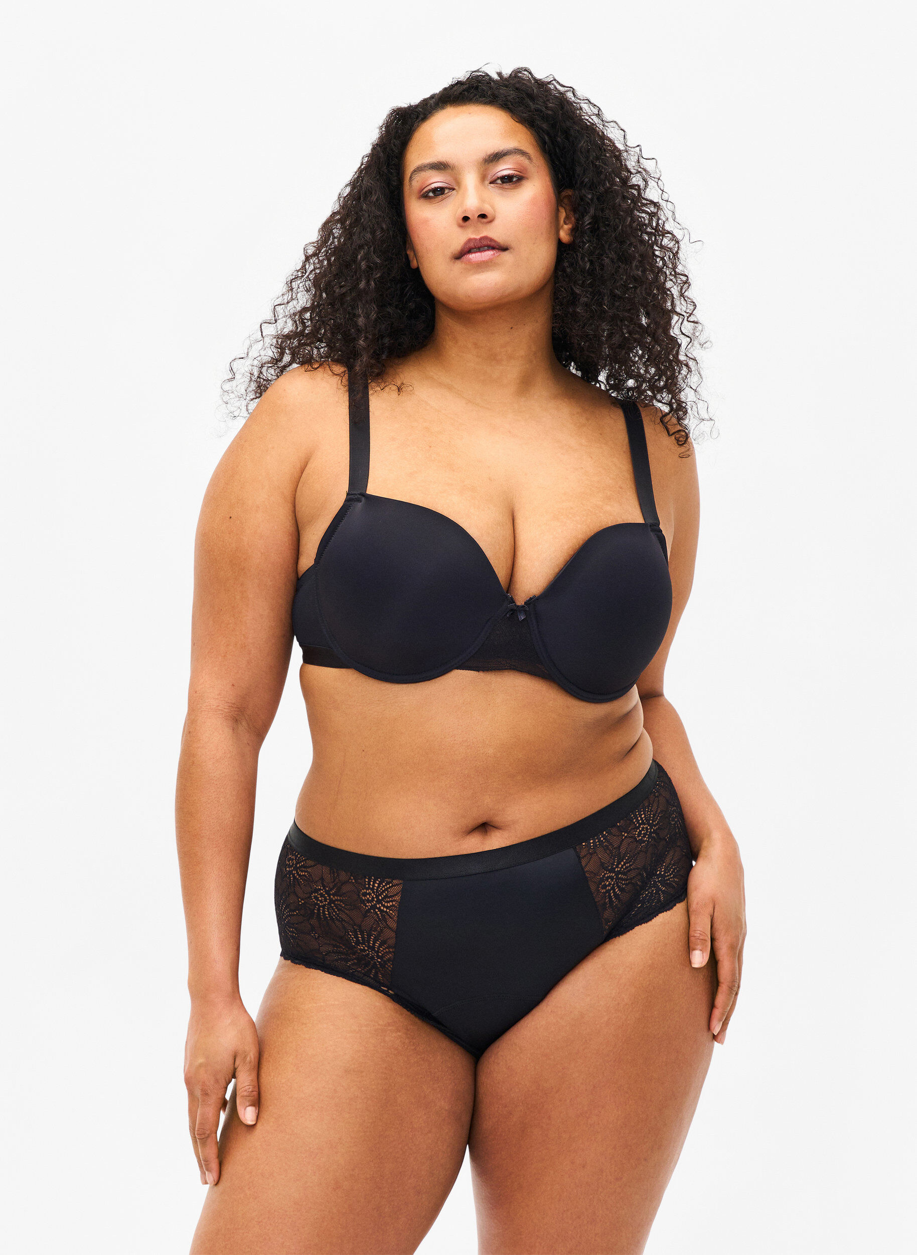 Zizzi Hipster menstruationstrusser med blonder, Black, Model image number 0