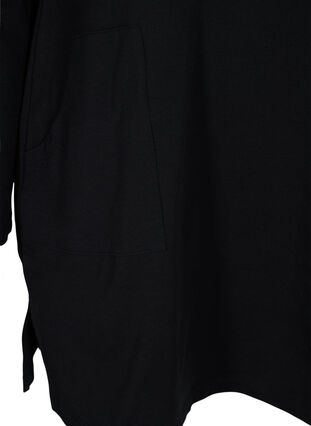Bomulds tunika med lynlås og lommer, Black, Packshot image number 3
