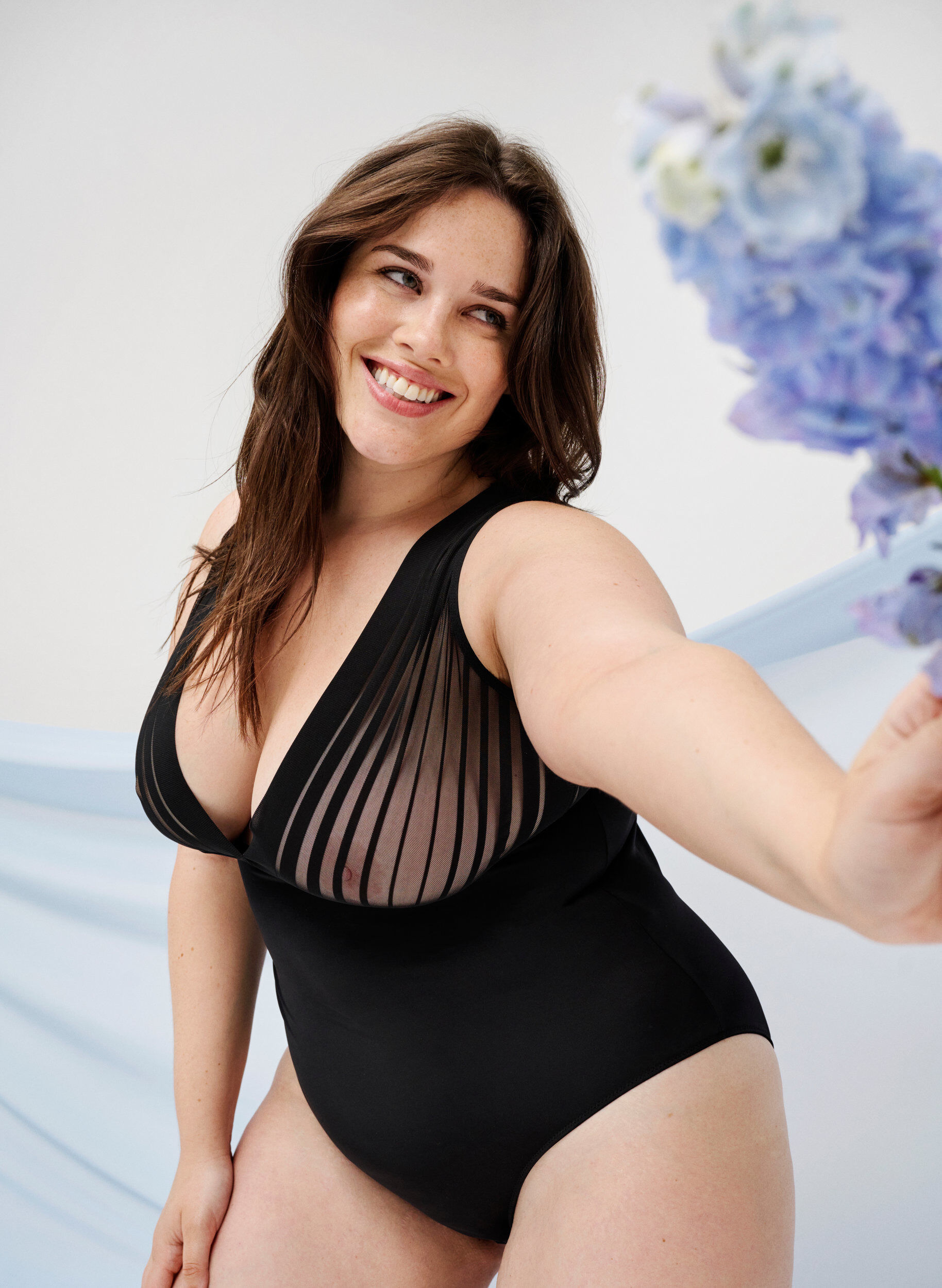 Zizzi Bodystocking med mesh, Black, Image image number 0