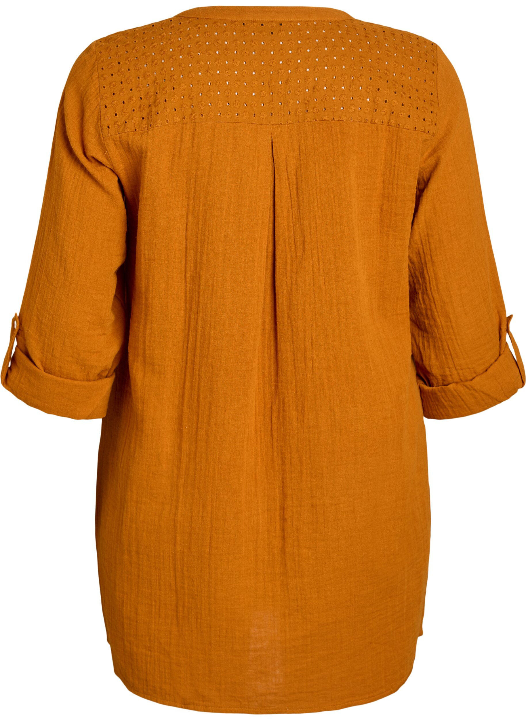 Zizzi Tunika i bomuldsmusselin med broderi anglaise, Orange, Packshot image number 1