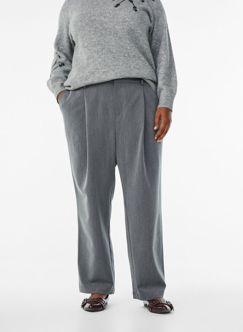 Habitbukser med høj talje og lige ben, Grå, Model image number 2