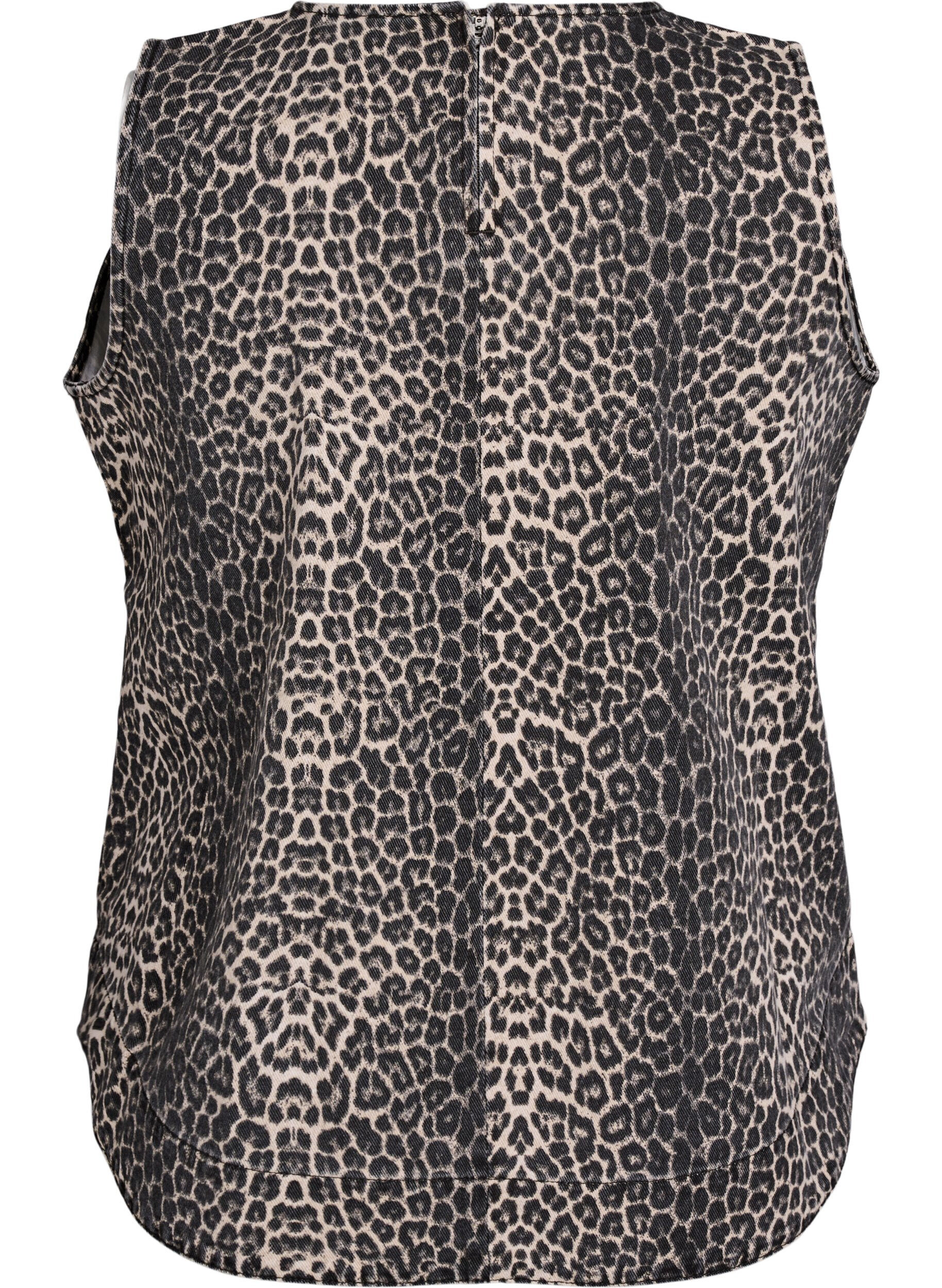 Zizzi &AElig;rmel&oslash;s leopardm&oslash;nstret top i denim, Brun, Packshot image number 1