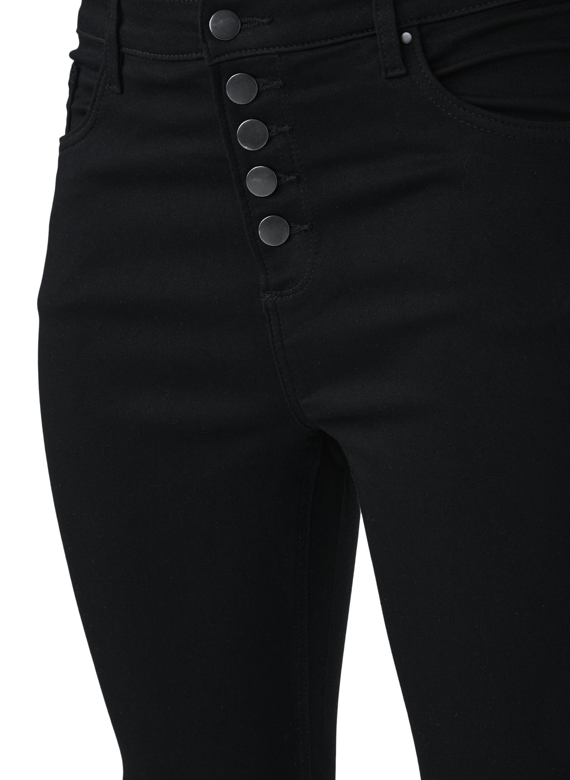 Zizzi H&oslash;jtaljede Amy jeans med knaplukning, Black, Packshot image number 3
