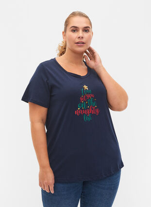 Jule t-shirt i bomuld, Navy Blazer Text, Model image number 0
