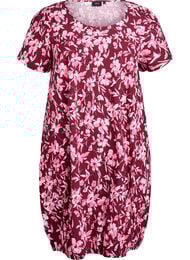 Kortærmet bomuldskjole med print, Mørk Bordeaux