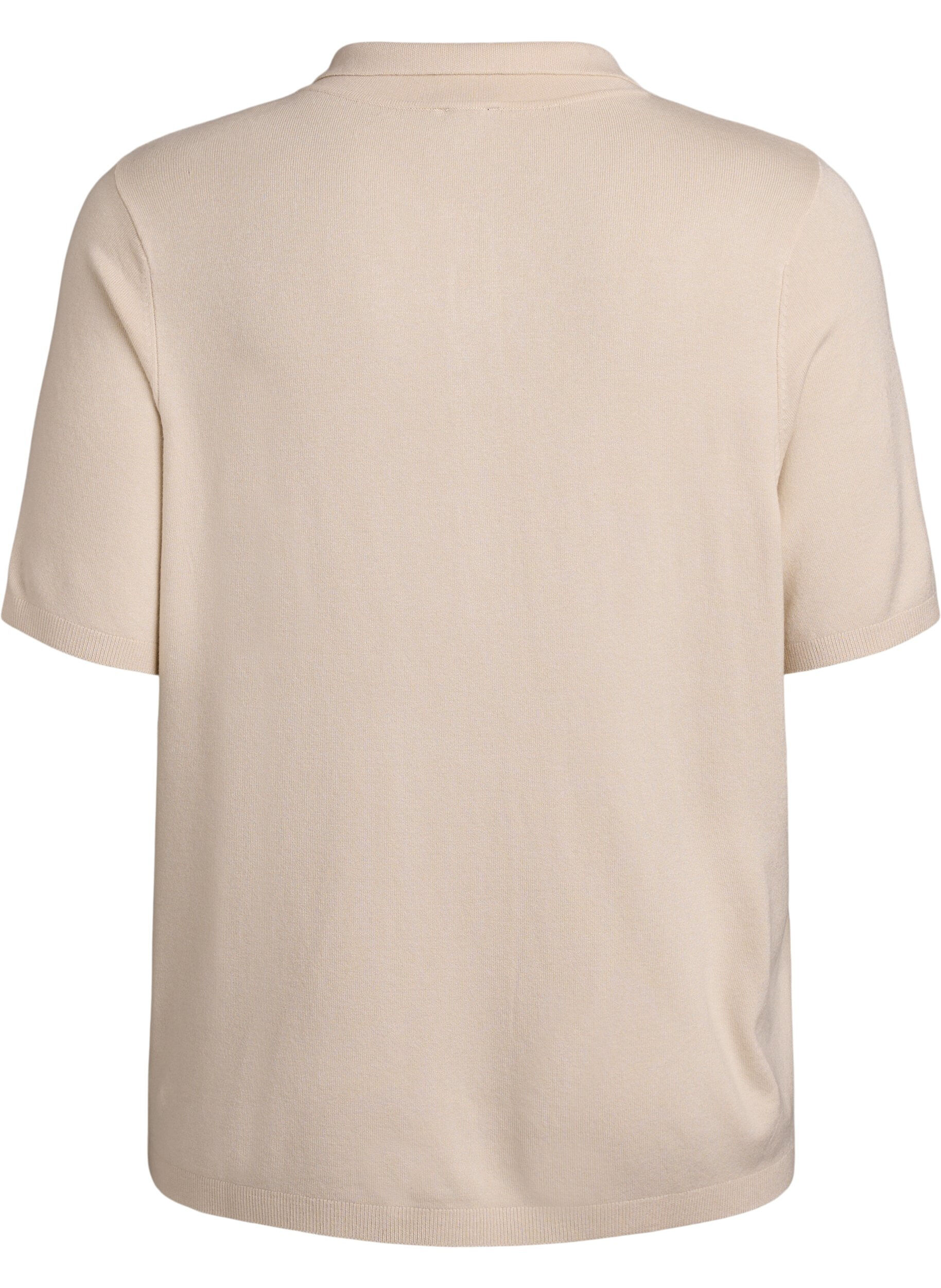Zizzi Finstrikket poloshirt med korte &aelig;rmer, Beige, Packshot image number 1