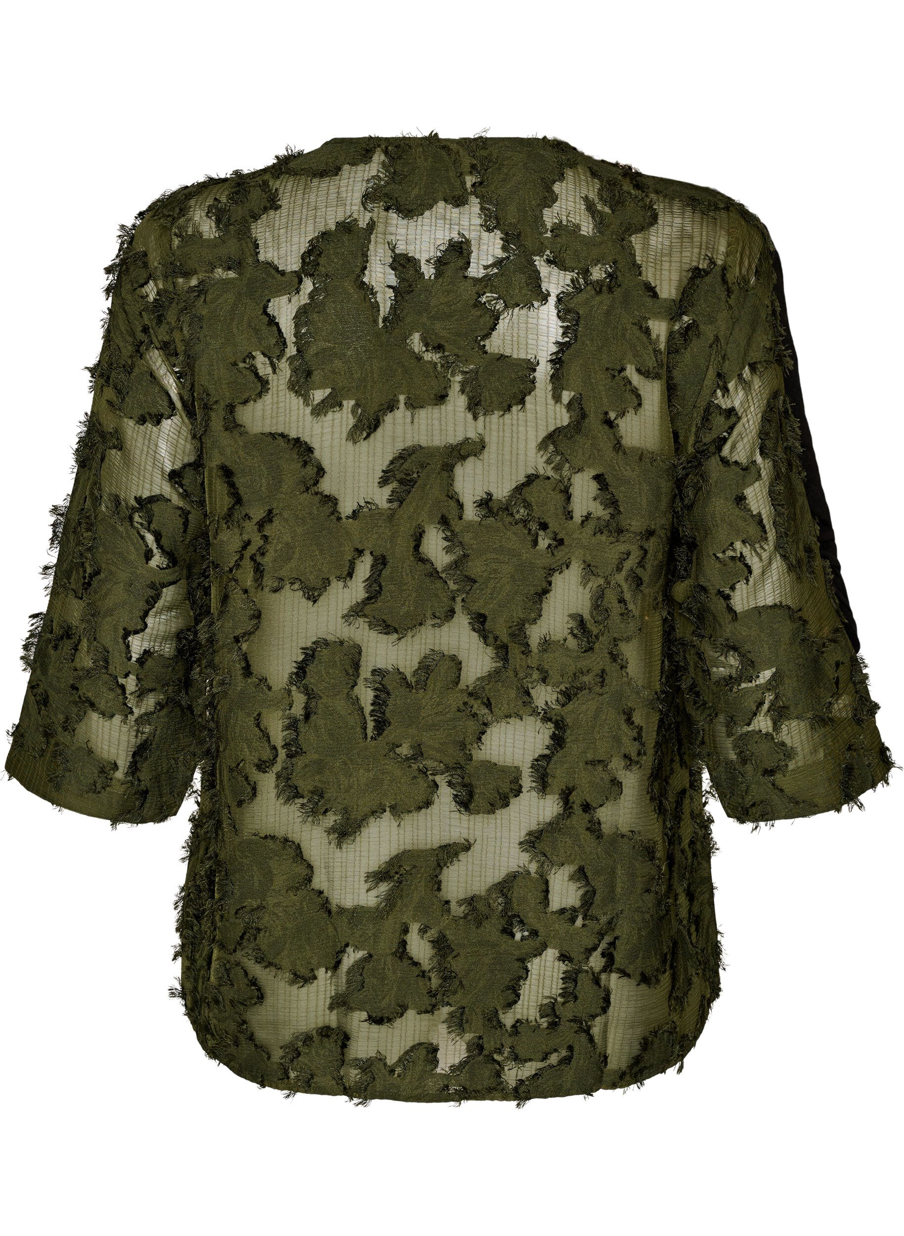 ZizziBluse med frynsede tr&aring;de og struktur, Gr&oslash;n, Packshot image number 1
