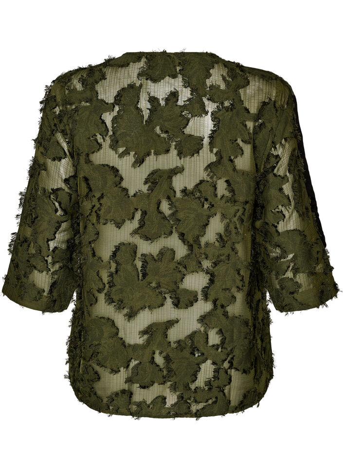 Bluse med frynsede tr&aring;de og struktur, Gr&oslash;n, Packshot image number 1