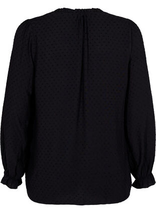 Langærmet bluse med smock- og flæsedetaljer, Black, Packshot image number 1