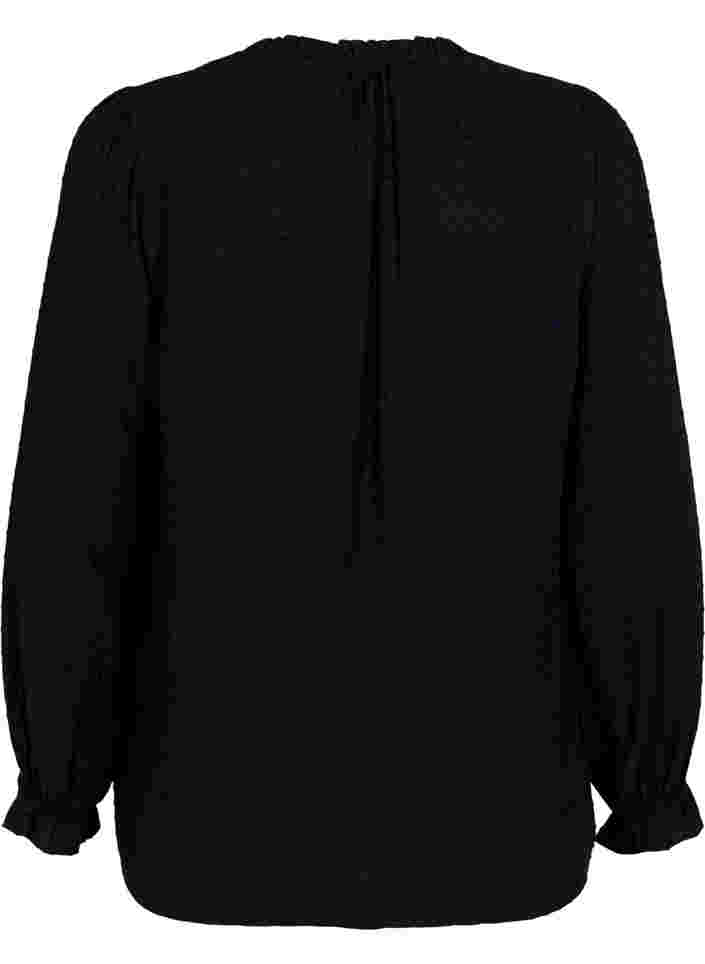 Langærmet bluse med smock- og flæsedetaljer, Black, Packshot image number 1