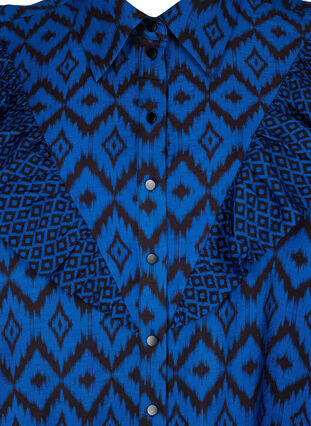 Lang viskose skjorte med print og flæser, True blue w. Black, Packshot image number 2