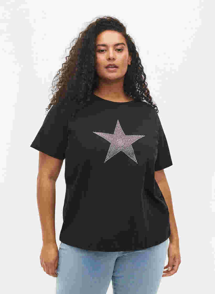 T-shirt med nitter i økologisk bomuld, Black Star , Model