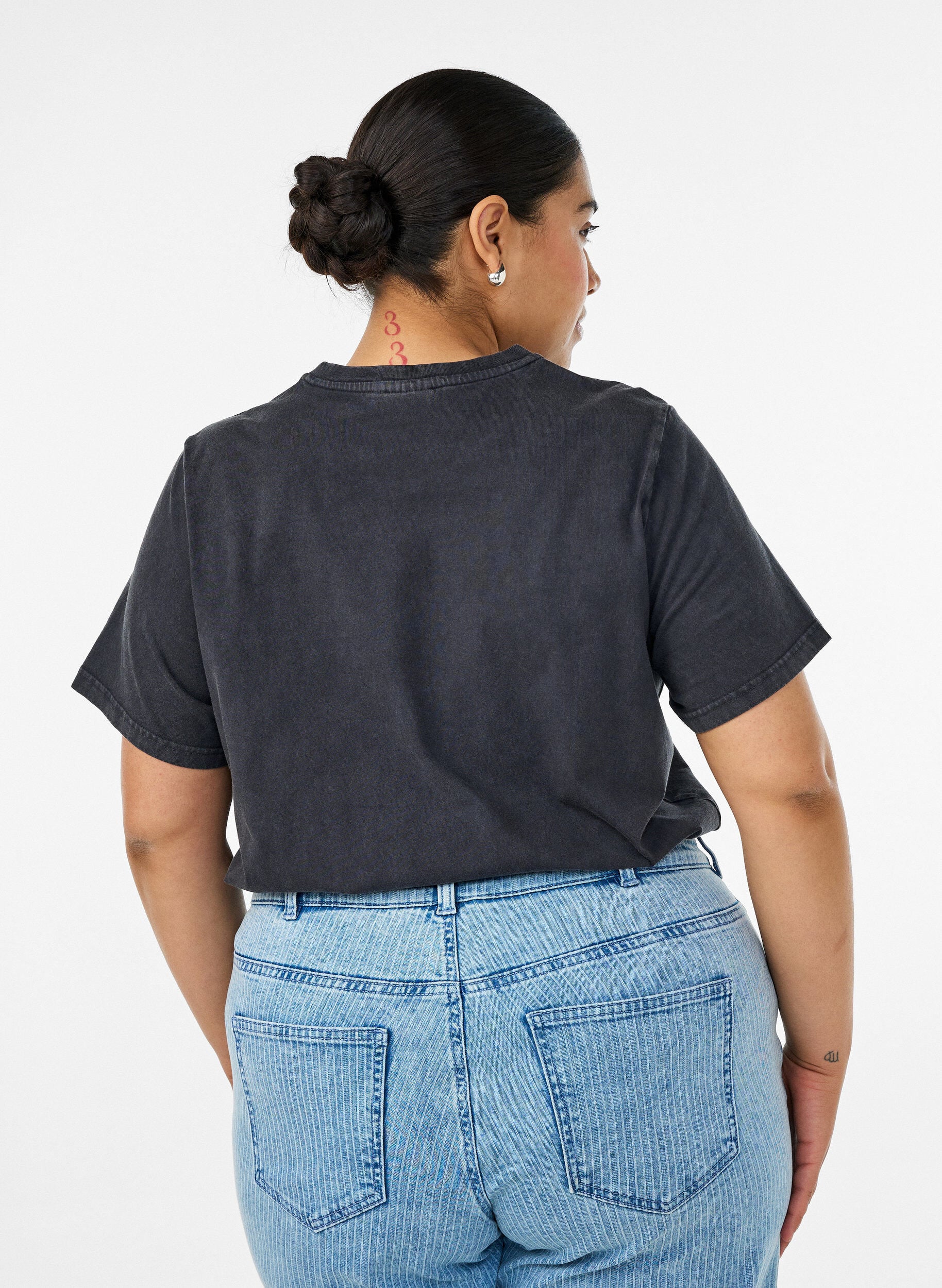 ZizziT-shirt i &oslash;kologisk bomuld med rockprint, Sort, Model image number 2