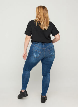 Højtaljede Amy jeans med slid, Blue denim, Model image number 1