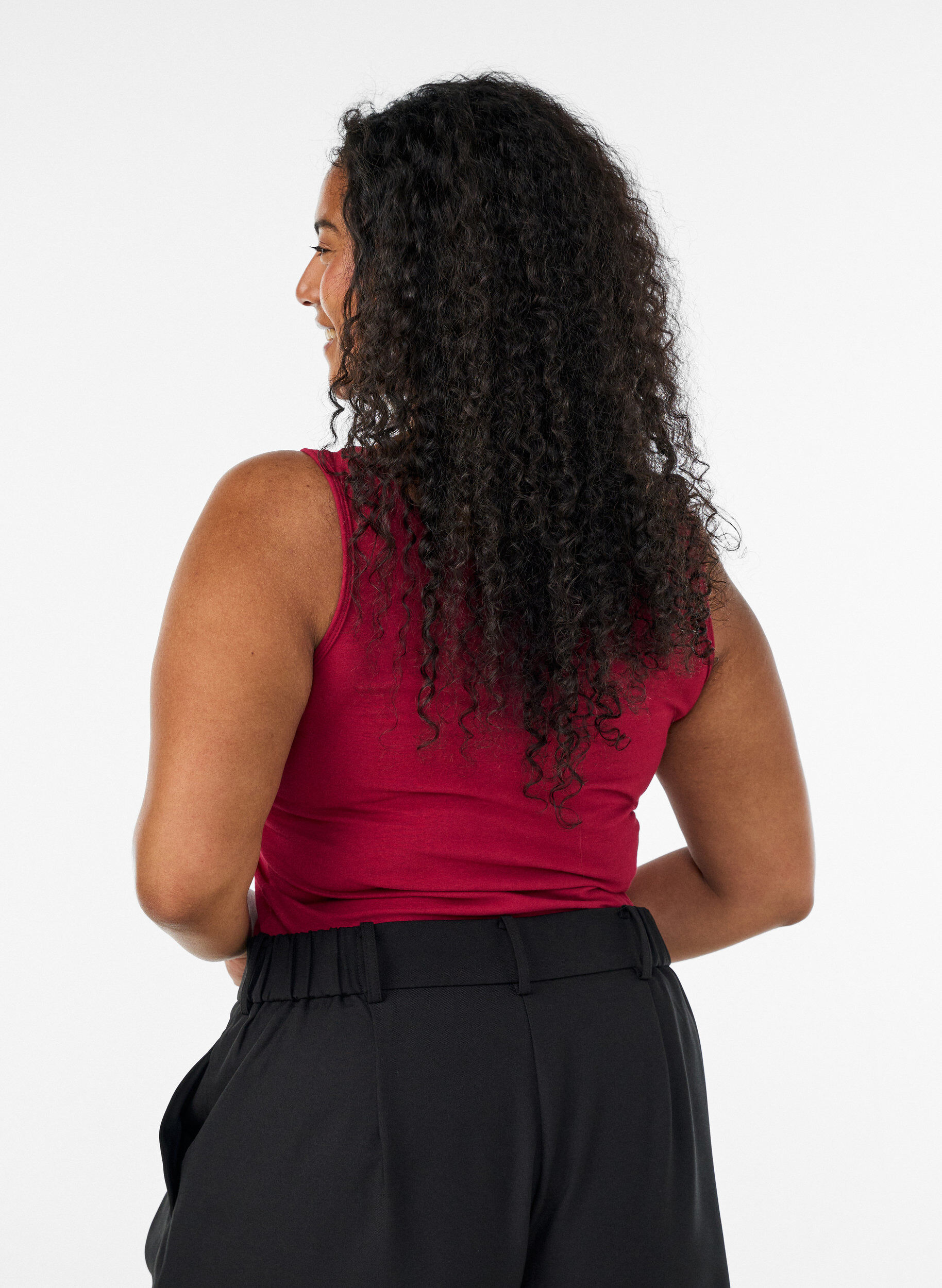 ZizziEnsfarvet basis top i bomuld, R&oslash;d, Model image number 2