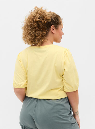 Bomulds t-shirt med 2/4 ærmer, Pale Banana, Model image number 1