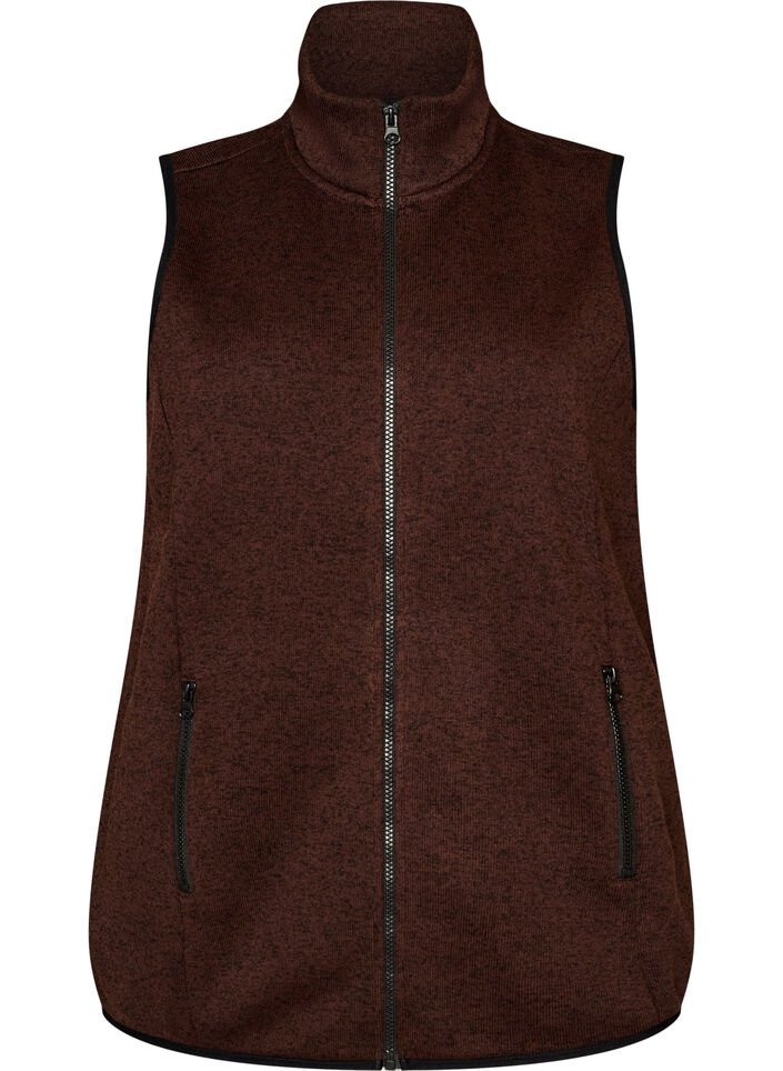 Vest med h&oslash;j hals og lynl&aring;s, Brun, Packshot image number 0