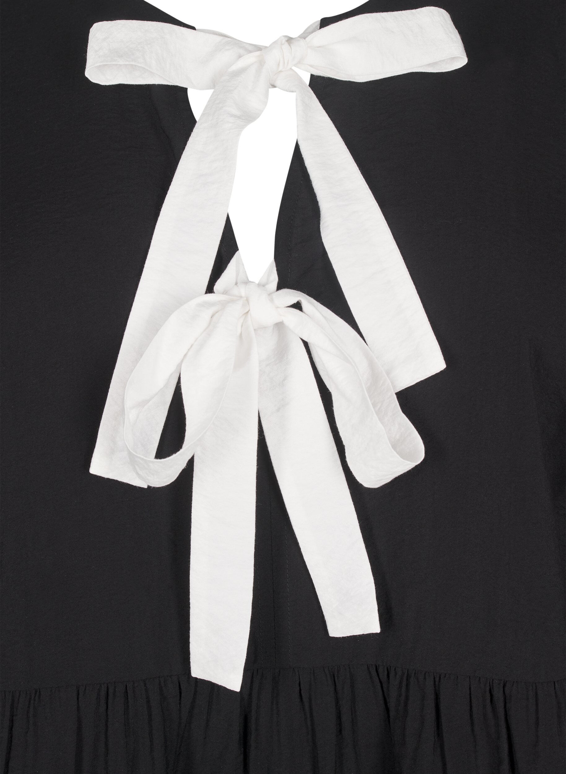 Zizzi Viskosebluse med sl&oslash;jfer og lange &aelig;rmer, Black White Bow, Packshot image number 2