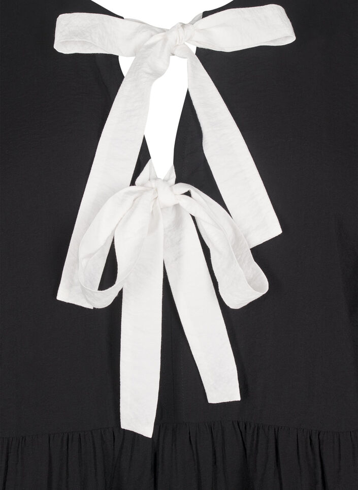 Viskosebluse med sløjfer og lange ærmer, Black White Bow, Packshot image number 2