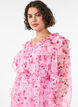 Blomstret chiffonkjole med fl&aelig;ser og lange &aelig;rmer, Lyser&oslash;d, Model image number 2