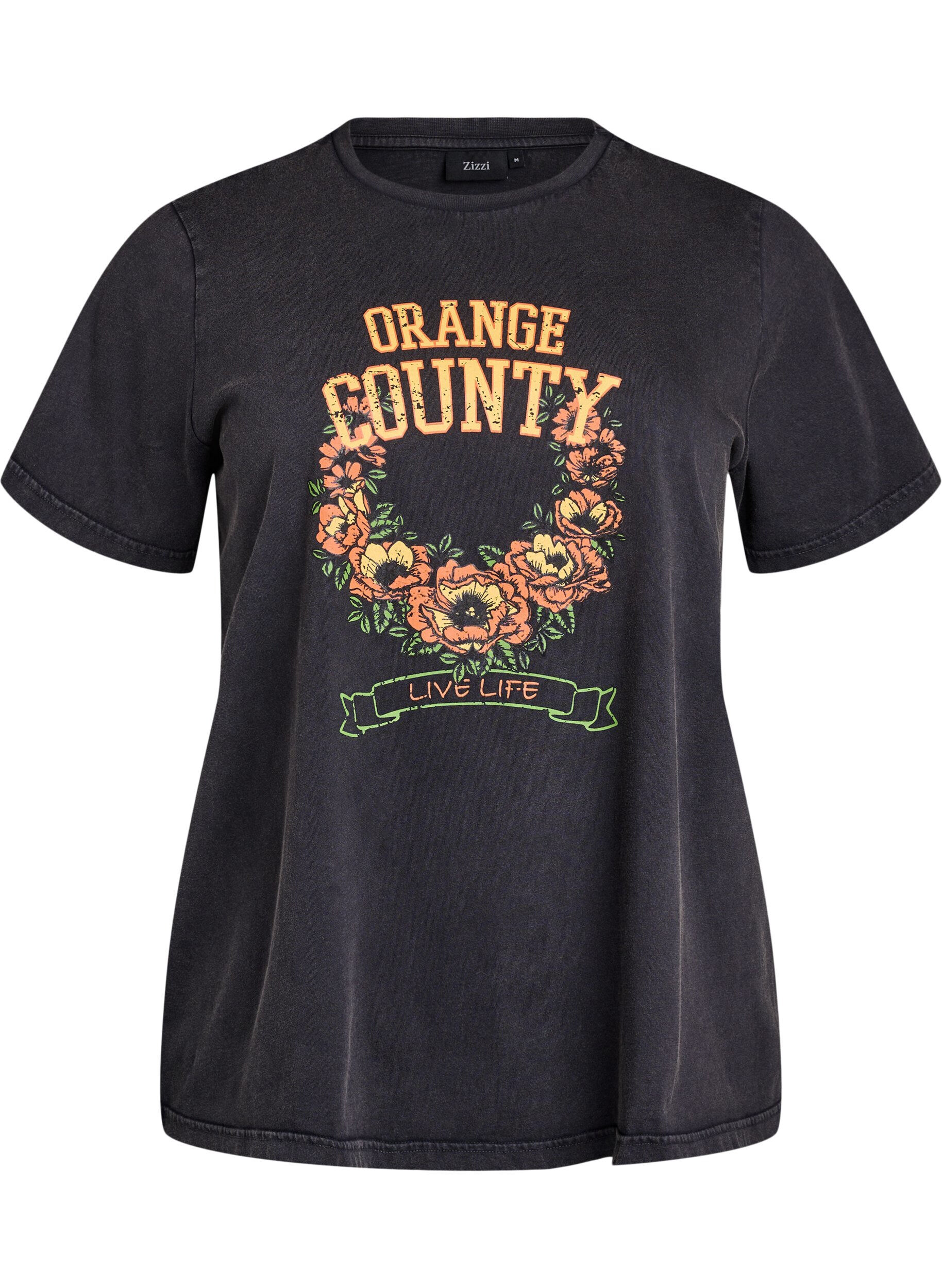 Zizzi T-shirt i &oslash;kologisk bomuld med cool motiv, Gr&aring;, Packshot image number 0