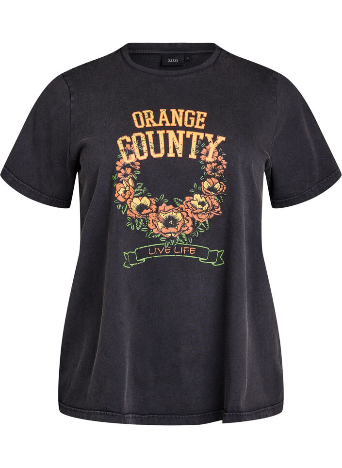 T-shirt i økologisk bomuld med cool motiv, Grå, Packshot image number 0