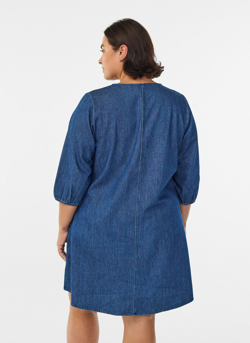 Kort denimkjole med 3/4 &aelig;rmer, Bl&aring;, Model image number 2