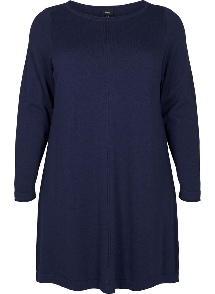 Strikkjole i bomulds-viskosemix, Blå, Packshot image number 0