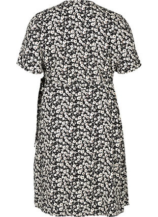 Wrap kjole med korte ærmer, Black w. white, Packshot image number 1