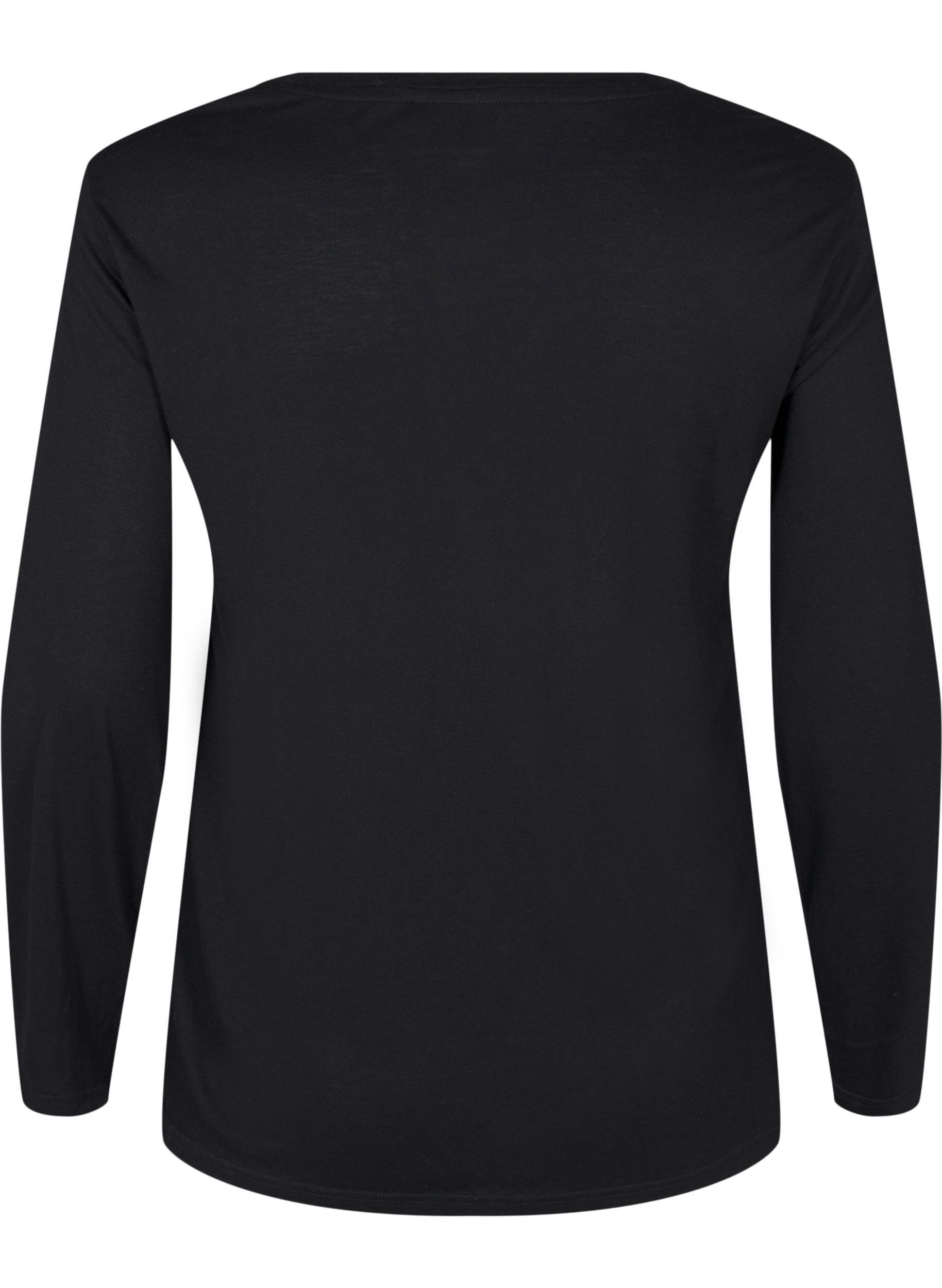 ZizziLang&aelig;rmet bluse i uld og viskose, Sort, Packshot image number 1