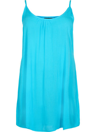Ensfarvet strop kjole i viskose, Blue Atoll, Packshot image number 0