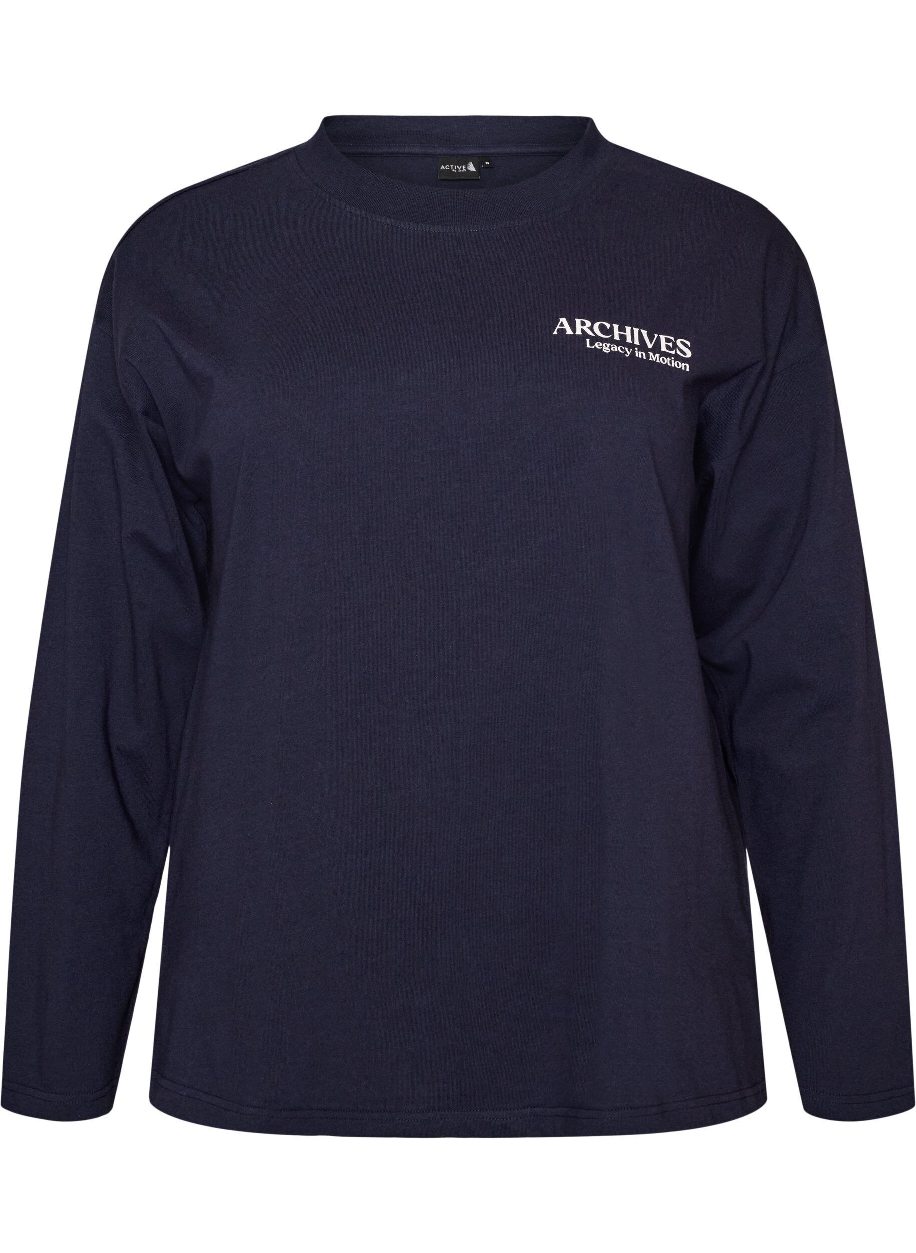 ZizziLang&aelig;rmet jerseybluse med tekstprint, Bl&aring;, Packshot image number 0