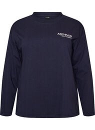 Lang&aelig;rmet jerseybluse med tekstprint, Bl&aring;