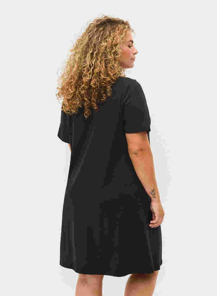 Kortærmet natkjole med v-hals, Black, Model image number 1